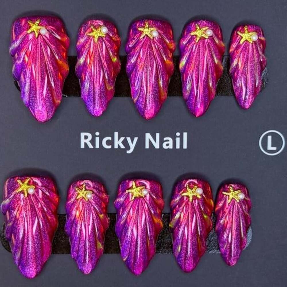 Ricky Nail Pink Mermaid Shell Press-On Nails Size L